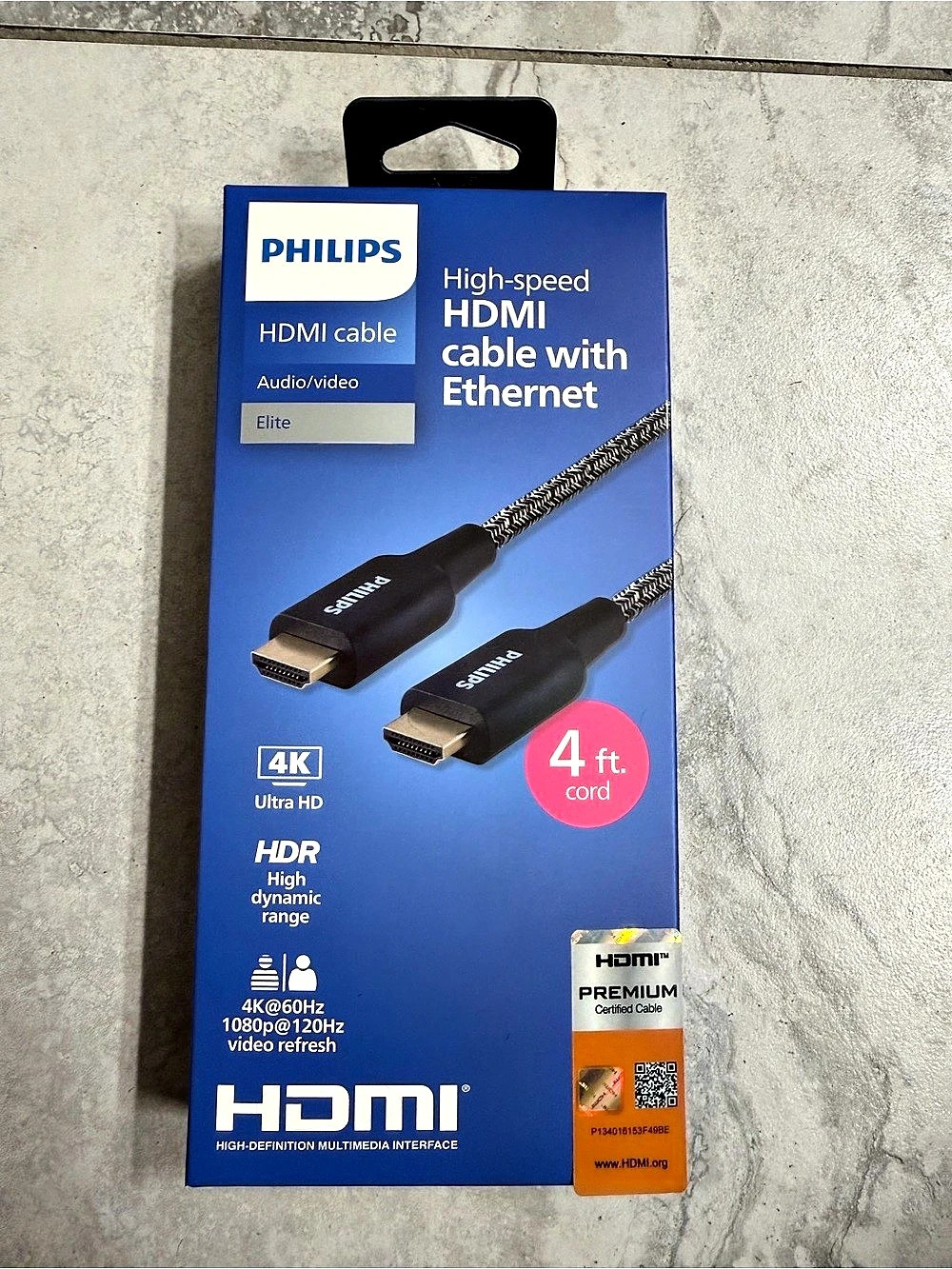 Philips Elite High-Speed HDMI Cable with Ethernet 4 ft HDMI Cable with Ethernet